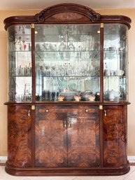 An Inlaid Marquetry And Burl Wood Lighted China Cabinet