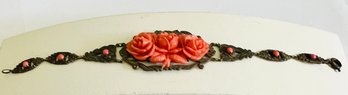 VINTAGE MOLDED PLASTIC ORANGE ROSE BRACLET PROBABLY CZECH