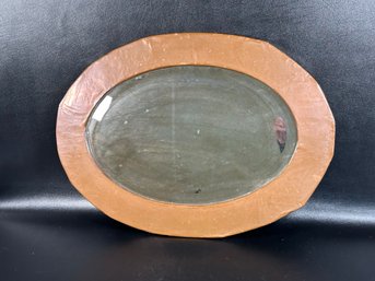 An Interesting Vintage Beveled Mirror With A Copper-Wrapped Frame