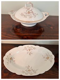 Vintage Villeroy & Boch Pasadena Floral Printed Dishware - Covered Soup Tureen & Scalloped Serving Platter