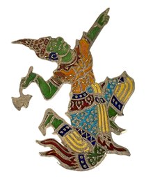 Vintage Siam Sterling Silver Dancer Brooch Multi Colored Enamel