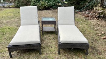 Pair Of Outdoor Lounge Chairs With Threshold Cushions And Cocktail Table