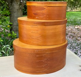 A Trio Of Mid Century Modern Bent Wood Oval Shaker Boxes