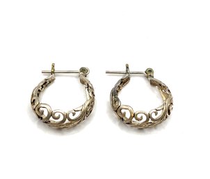 Vintage Sterling Silver Intricate Hoop Earrings