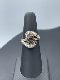 Natural Gold Sheen Black Obsidian & Sapphire 10k Yellow Gold Ring