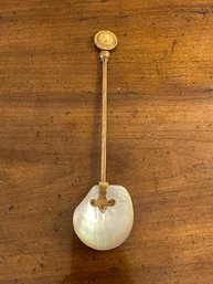 Unusual Mother Of Pearl Gilt Spoon With Portrait Finial