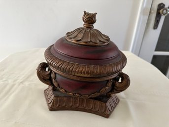 Lidded Red And Gold Footed Bowl