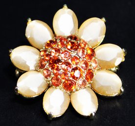 VINTAGE SIGNED 'MONET' PEACH AND RED RHINESTONE FLORAL FORM BROOCH