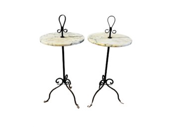 Pair Of Marble And Wrought Iron Side Tables