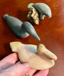 Group Of Three Aquatic Figurines - Two Ducks & Manatee