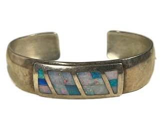 High Quality Sterling Silver And Opal Inlay Cuff Bracelet Signed