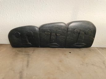 African Carved Stone Three Face Sculpture Signed By Artist Lazarus Guvamombe