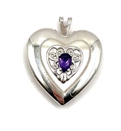 Sterling Silver Ornate Amethyst Color Heart Locket