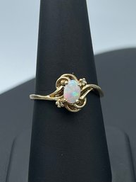 Gorgeous Opal & Diamond Accent 10k Yellow Gold Ring