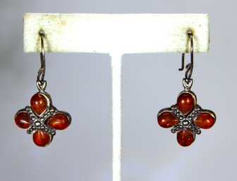 Contemporary Sterling Silver Genuine Amber Stones Pierced Earrings