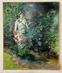 Unframed Oil On Canvas Charles Mount 1965 'Sally In The Garden'