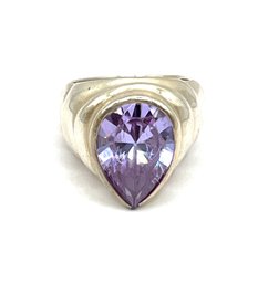 Vintage Sterling Silver Light Amethyst Tear Drop Ring, Size 4.5