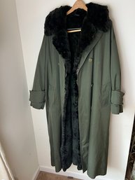 CD De Christian Dior Green Fur-Lined Military Trench Coat