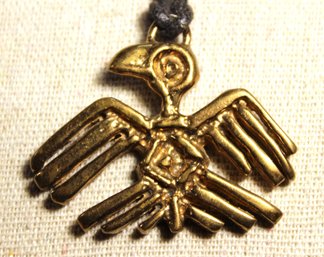 Studio Cast Gilt Bronze Phoenix Bird Pendant On Leather  Cord