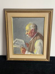 Framed Art Print Portrait Of Man Reading Newspaper