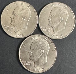 3 Eisenhower Dollars 1972, 1972-D, 1976