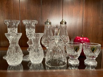 Waterford Collection Of Egg Cups, Candle Holders, Salt And Paper Shakers , A Bell And More.