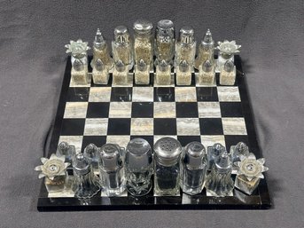 Unique Salt & Pepper Shaker Chess Set On Marble Board