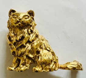 VINTAGE SIGNED GOLD TONE PRETTY CAT BROOCH