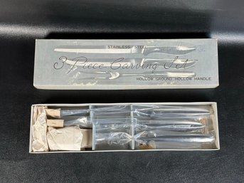 A Mid-Century Stainless Steel Carving Set In Its Original Box, Unused, Made In Japan