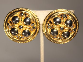 LARGE PAIR GOLD TONE CIRCULAR GIVENCHY EARRINGS EAR CLIPS