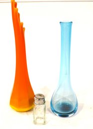 MCM Bittersweet Swung Vase And Polish Blue Glass Vase