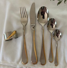 Gold And Silver Tone Silverware From Norway With 24k Gold Rim  (32 Pieces)