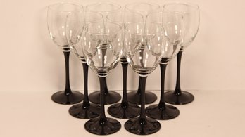 FAB LOT OF 9 BLACK & CLEAR WINE GLASSES MADE IN FRANCE