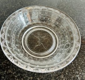 Pressed Glass Bowl With Figure 6' Diameter