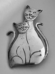 VINTAGE STERLING SILVER KITTY CATS BROOCH