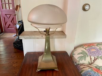 Art Deco Brass Table Lamp With Frosted Glass Shade