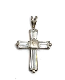 Vintage Sterling Silver Clear Stones Cross Pendant