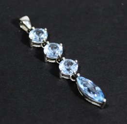 Very Fine Sterling Silver Pendant Having Genuine Blue Topaz Stones