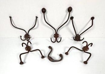 Set Of Six Vintage Metal Coat/ Hat Hooks