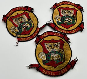 3 Rare Original USMC VMA-212 DEVIL CATS SQUADRON PATCHES- KOREAN WAR ERA