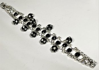 Vintage White Rhinestone Black Plastic Bracelet