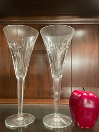 Pair Of Large Waterford Champagne Flutes. 9 1/8' Tall.