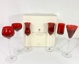 Pottery Barn Red Holiday Cordial Liqueur Glasses W/box - NEW