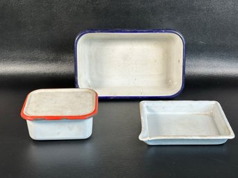 A Grouping Of Small Vintage Enamel Pans