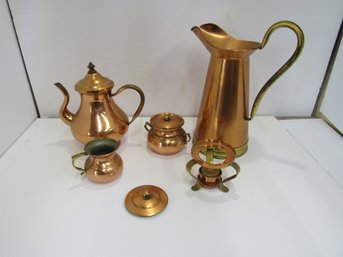 Lot Of  TAGUS Portugal Copper  Pitcher / Fondue / Tea Pot Kettle Canister