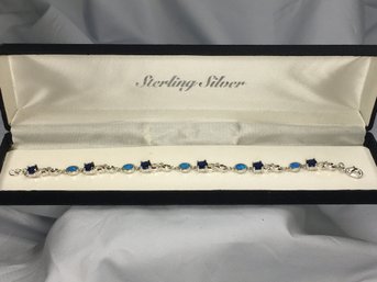 Fabulous Brand New 925 / Sterling Silver 7' Bracelet With Sapphires And Australian Opal - Very Pretty !