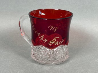 Antique 1913 Ruby Flash Glass Brockton Fair Souvenir Glass