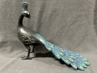 Polychromed Decorator Metal Peacock