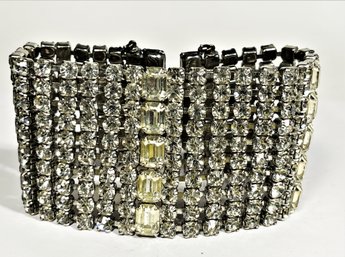 Large Vintage Wide White Rhinestone Bracelet (missing Three Small Stones)