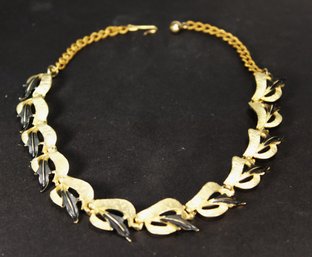 VINTAGE ARTCO. GOLD TONE BLACK ENAMEL CHOKER NECKLACE 16' LONG